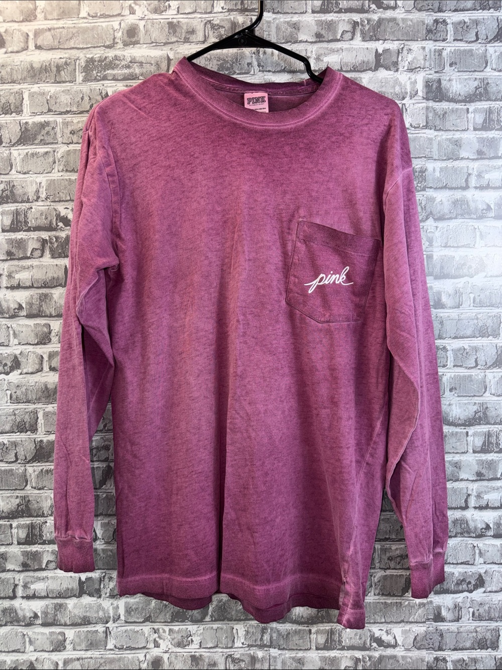 PINK Victoria's Secret Vintage Wash Long-Sleeve Pocket Tee in Mauve